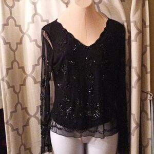 INC International Concepts Black Beaded Blouse